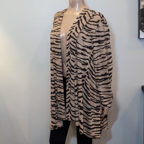 Onyx Nite By Wendye Chaitin Cardigan Sequin Tiger Stripe Print Dressy Tunic - Picture 4 of 9